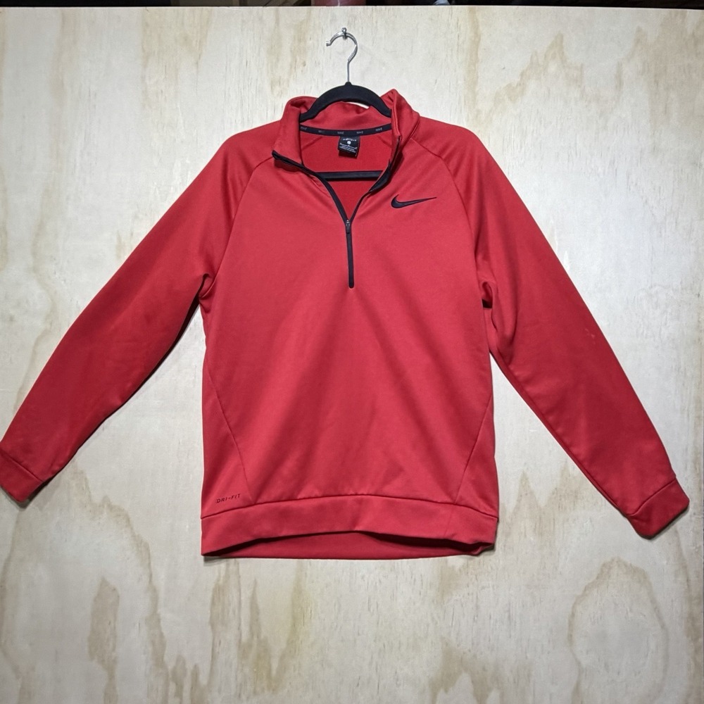 Nike Dri-FIT Quarter Zip Pullover Red Athletic Sweatshirt Mens M